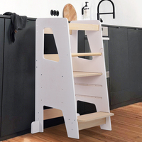 Tour d'apprentissage en bois pour enfants, tabouret d'aide en cuisine pour tout-petits, tour d'apprentissage Montessori réglable avec barre de sécurité