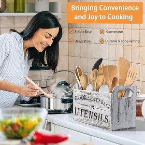 Rangement robuste pour ustensiles de cuisine en bois massif, style ferme, pour comptoir – Organisateur d'ustensiles de cuisine - Product Image 4