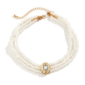 Joyería Luz de lujo corto imitación perla gargantilla cuello cadena turquesa con cuentas estilo étnico collar - Product Image 5