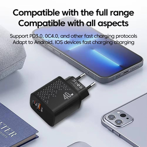 Caricatore Rapido 40W Cubo da Parete Adattatore di Alimentazione USB-<span class=keywords><strong>C</strong></span> USB <span class=keywords><strong>A</strong></span>+<span class=keywords><strong>C</strong></span> QC4.0 PD 20w Tipo <span class=keywords><strong>C</strong></span> per Telefoni Cellulari e Auricolari con Confezione - Product Image 2