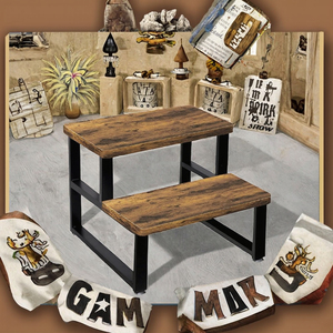 Industrial Wooden 2 <b>Step</b> <b>Stool</b> Heavy Duty Metal Frame Stepladder for Adults and Kids - Product Image 3