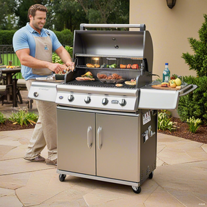 Barbecue à gaz naturel CSPS en gros, 4 brûleurs, 147 cm, réglable, en <span class=keywords><strong>Inox</strong></span> 304, pour extérieur, non revêtu, facile à assembler, avec chariot et flamme réglable - Product Image 1