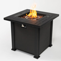 Table de foyer au gaz naturel de 28 pouces, 50 000 BTU, en acier carré, avec base en osier élégante, pour extérieur, camping, patio, jardin, cour arrière