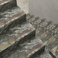 Carreaux de sol en porcelaine polie effet marbre gris doré antidérapants pour villa, intérieur de luxe, 470x1200mm, avec bord doré poli