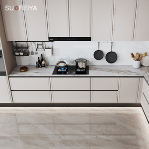 Sofeyia Sang Trọng Hiện Đại Màu Trắng Bóng Gỗ PVC Nhà Bếp Tủ Tùy Chỉnh Bồn Rửa Cơ Sở Tủ Cửa Kính MDF Carcase Bao Gồm Vòi Nước - Product Image 5