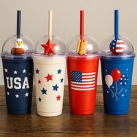 Nouveau design d'usine, gobelet réutilisable personnalisable en PP coloré à double paroi, sans BPA, 16oz 22oz, lumineux dans le noir, avec couvercle et paille, idéal pour les fêtes