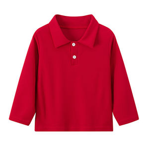 Camiseta de Manga Larga con Cuello Polo para Niños, Tallas Grandes, Color Sólido, Primavera Otoño, Informal, Versátil, para Niños y Niñas - Product Image 3