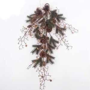 Feuilles de pir artificielles en hiver, aiguilles de pin, cônes suspendus pour murs, décoration de noël, ornement de porte avant, goutte d'eau - Product Image 3