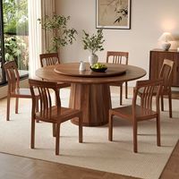 Nordamerikanisches Schwarznuss-Massivholz Esszimmer-Set, Luxuriöser Runder Esstisch mit Drehplatte für Hotel & Zuhause Restaurant