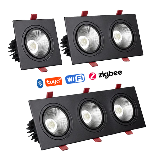 Square Frame COB Spotlight Double Head Recessed LED Ceiling Light 7W 12W 24W 36W Downlights Gimbal Square Spot Lights Downlight