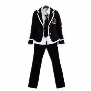 British Style School Uniform <b>Set</b> For Girls Spring Autumn White <b>Blazer</b> Red Plaid Skirt With Tie And Emblem - Product Image 5