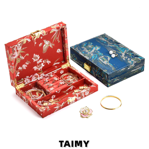Boîte à bijoux vintage personnalisée en gros avec logo, étui de rangement et de présentation de bijoux en tissu de luxe, étui de voyage portable pour emballage cadeau - Product Image 5