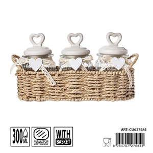 Barattoli di vetro con cesto 300ml 27.5x7.5x14cm-articoli per la casa e barattoli