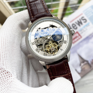 Artisan Luxury Men <b>Skeleton</b> Moon Phase <b>Watch</b> Gold Textured Bezel Leather Strap Bespoke OEM Wholesale - Product Image 3