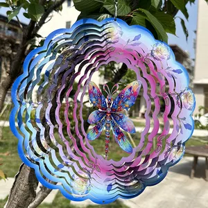 Hanging Wind Chime Pendant Decoration Gift Garden Home Decoration 3D Three-dimensional Rotation Color Butterfly Wind Chime