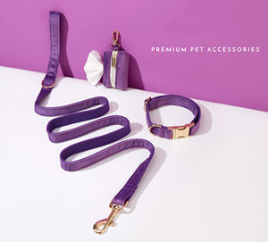 Conjunto de Correa y Lazo de Terciopelo Morado Personalizado, Hecho a Mano, para Cachorros, Regalo de Boda, Collar de Perro con Grabado Elegante - Product Image 4
