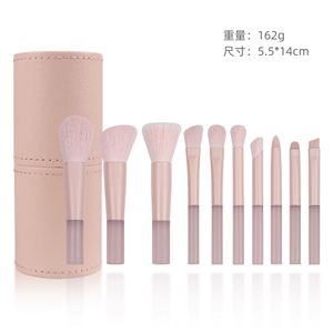 ชุดแปรงแต่งหน้าพกพา 10 ชิ้น สีชมพูพีช ชุดแปรงแต่งหน้าขนาดเล็ก พร้อมโลโก้สั่งทำ บรรจุภัณฑ์ขายส่ง - Product Image 6