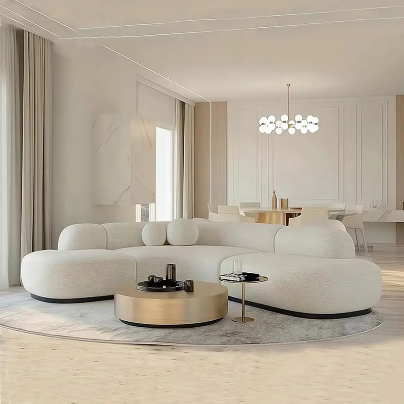 Customize Fabric Sofa Round Living Room White Sofa Set New Design Curved 6 Seat Big Couch