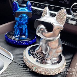 Figurine de chien sertie de diamants, parfum solide pour voiture, désodorisant avec lunettes de soleil, couleur bleu argent, pour la décoration intérieure de la voiture - Product Image 1