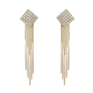 Zhi Ling Gold Square Rhinestone Tassel Drop <b>Earrings</b> S925 <b>Post</b> Party Fashion - Product Image 4