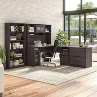 Bureau de direction moderne en bois, mobilier de bureau de luxe, table de patron en forme de L, bureau de PDG avec ensemble d'armoires latérales