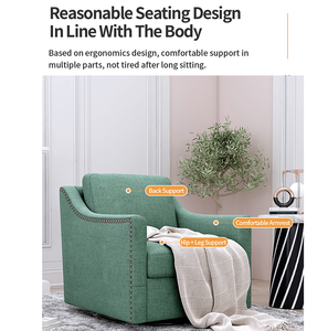 Fauteuil moderne pivotant à 360 degrés en coton et lin, tissu doux pour la peau, design ergonomique, clous décoratifs en laiton, pour salon, maison, bureau - Product Image 5