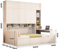 Lit armoire intégré en bois massif moderne, design Tatami, petit format, multifonctionnel, écologique, avec bureau de rangement réglable en hauteur