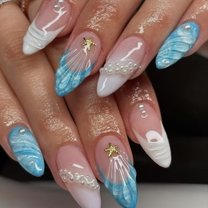 <span class=keywords><strong>Faux</strong></span> <span class=keywords><strong>ongles</strong></span> à porter, style européen et américain, très tendance, faits main, polyvalents, avec perles rose poudré, vente en gros - Product Image 1