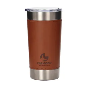 Vaso flaco 20oz Vaso de fondo de goma de café de acero inoxidable reutilizable con pajita de tapa