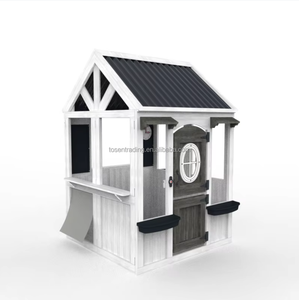 Maisonnette de jeu en bois moderne pour enfants, style cottage blanc, avec cuisine, casseroles, poêles et ustensiles - Product Image 4