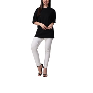 T-shirt personnalisé pour femme grande taille en coton épais, coupe courte, coupe oversize, motif uni, impression numérique 3D, broderie décontractée, logo - Product Image 1