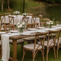 Vente en gros, table pliante rectangulaire en bois marron de 180 à 240cm pour événements, salle à manger de mariage en plein air, jardin de ferme portable