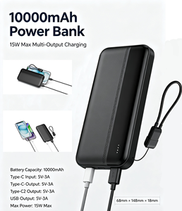 Batterie externe sans fil mince 10000 mAh, charge rapide 15 W, chargeur portable avec indicateur LED pour smartphone - Product Image 4