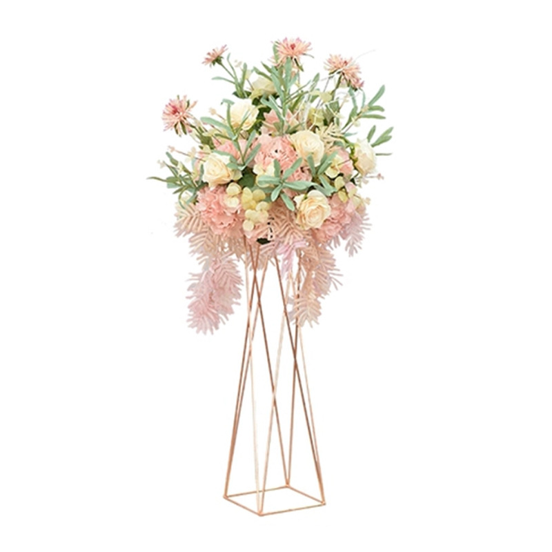 Gold Flower Stand Wedding Wrought Iron Ornaments Geometric Outdoor Floor Metal Vase Flower