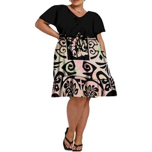 Pacific Island <strong>Plus</strong> <strong>Size</strong> Women <strong>Dress</strong> Customize Polynesian <strong>Dresses</strong> Elegant V-Neck Printed Lace up Waist Midi Length Casual <strong>Dress</strong> - Product Image 3