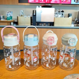 Heat Resistant Borosilicate Glass Water Bottle 500Ml With <b>Straw</b> Portable Travel <b>Cup</b> Cartoon Design Double <b>Lid</b> For Tea Brewing - Product Image 1