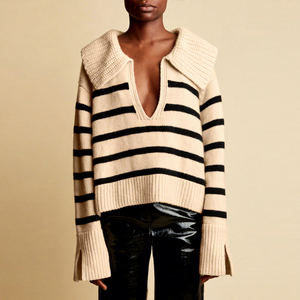 Nuovi Prodotti Abbigliamento Donna a Righe 2026 Inizio Primavera Nuovo Maglione a Maniche Lunghe con Scollo a V in <span class=keywords><strong>Misto</strong></span> <span class=keywords><strong>Lana</strong></span> <span class=keywords><strong>e</strong></span> <span class=keywords><strong>Cashmere</strong></span> - Product Image 6