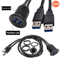 Cable USB de 3 pies 3,0 Cable de extensión de montaje en panel frontal impermeable dual con LED para coche, barco, motocicleta