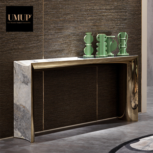 Table console moderne de luxe en acier inoxydable avec plateau en marbre naturel pour salon, couloir, entrée d'hôtel, meubles de maison - Product Image 1