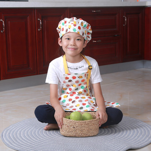 ชุดผ้ากันเปื้อนเด็กผ้าฝ้ายลายการ์ตูนหมวกเชฟผ้ากันเปื้อนทำอาหารสำหรับเด็กใช้ทุกวันขนาดใหญ่ 45x60 ซม.ขนาดเล็ก 40x55 ซม. - Product Image 5