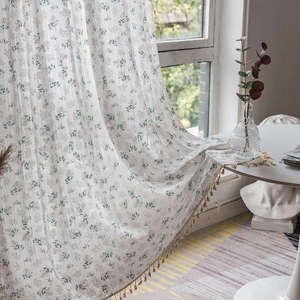 Tende oscuranti personalizzabili in cotone stampato con pizzo <span class=keywords><strong>lilla</strong></span> e motivo traforato, con passante piatto per asta, stile europeo-americano, per piccole mantovane - Product Image 2