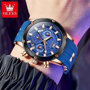   นาฬิกาข้อมือผู้ชาย 9991 Versatility Restored Dial Complete Calendar สีโรสโกลด์ ดีไซน์หน้าปัดแบบหน้าปัดรถยนต์ สายซิลิโคนสีน้ำเงิน ระบบควอตซ์ - Product Image 2