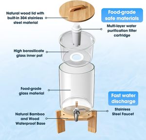 Nouveau distributeur de <span class=keywords><strong>filtre</strong></span> à <span class=keywords><strong>eau</strong></span> en verre par gravité 2025, système de purification d'<span class=keywords><strong>eau</strong></span> de comptoir avec pierre de Maifan, élément filtrant personnalisable - Product Image 4
