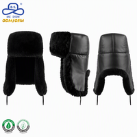 Topi Ushanka Trapper Musim Dingin dengan Penutup Telinga dari Kulit PU Imitasi Bulu Hitam Kustom Grosir dengan Tali Pengikat, Produsen & Pemasok OEM