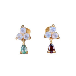 Boucles d'oreilles en or massif 14K, clous à pression sans filetage, garnet almandite rhodolite véritable, labrets pour cartilage, bijoux de piercing - Product Image 2