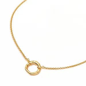 925 Silver 18k Gold Plated Classic Rolo Chain Link Spring Loaded Connector Necklace Women