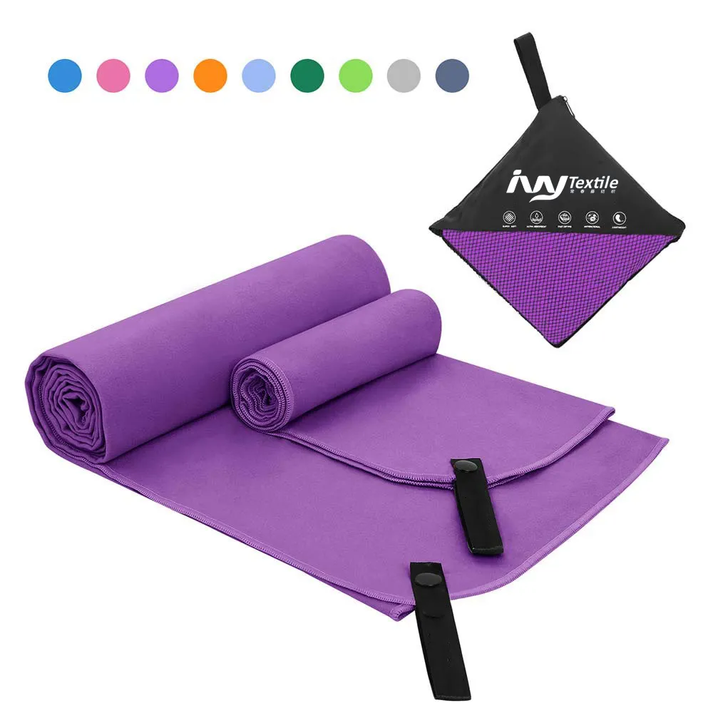 Ekstra büyük 2 paket özel logo polyester spor mikro fiber yumuşak açık spor havlu seti için gym örgü kese çantası