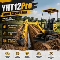 Mini-excavatrice 1,2T avec chenilles en caoutchouc, faible pression au sol, multi-attaches, facile à utiliser pour la maison, le jardin et les travaux municipaux