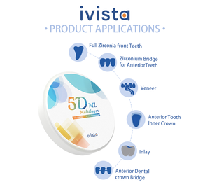 Ivista 5D-ML 高品质低成本 47%-60% 半透明牙科氧化锆块，适用于 Cad Cam 系统 - Product Image 2