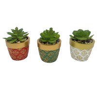 Vente en gros Petit pot de fleur en ciment Pots de ciment peints à la main avec fleur en plastique